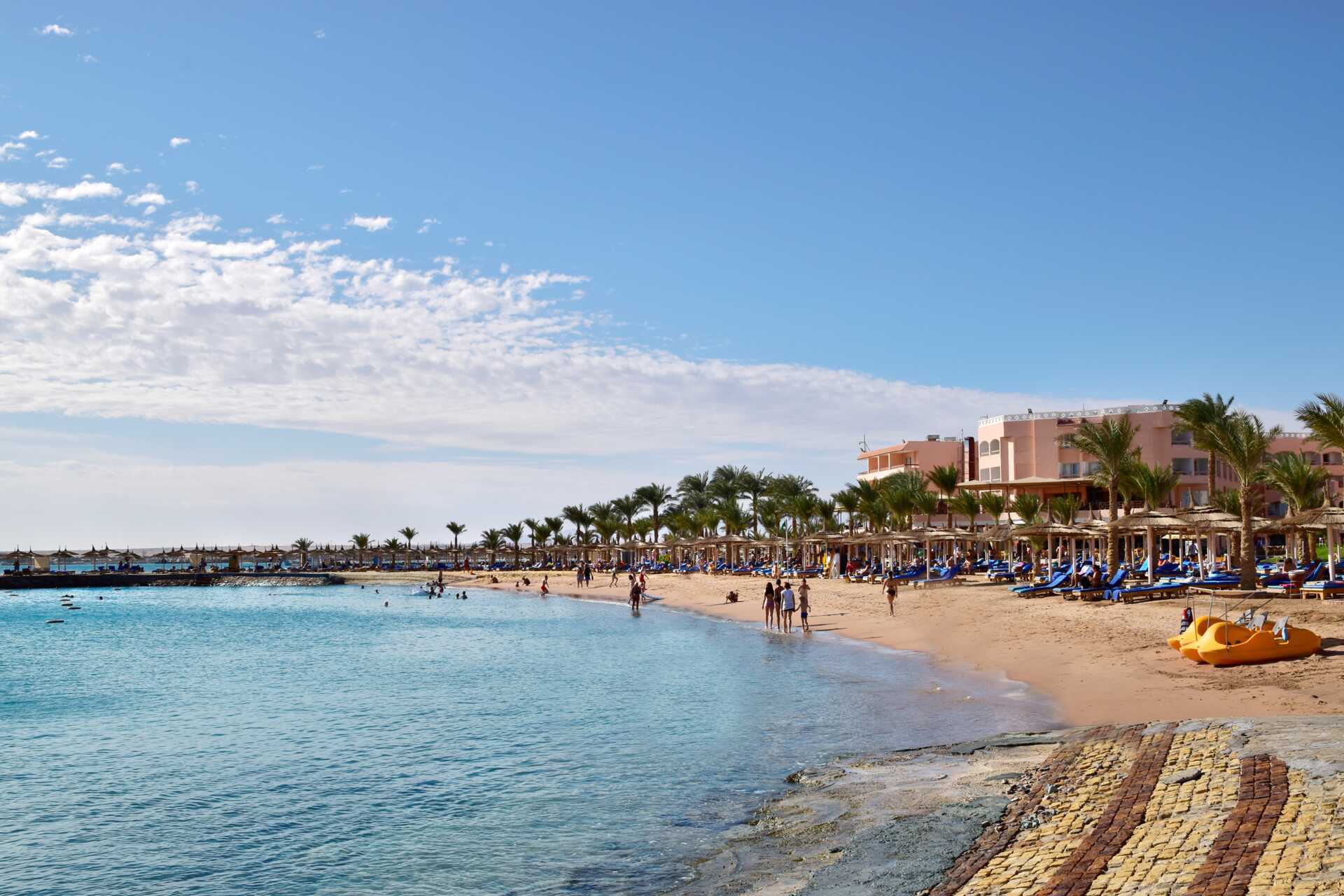 Stranden på Hotel Beach Albatros Resort i Hurghada, Egypt.