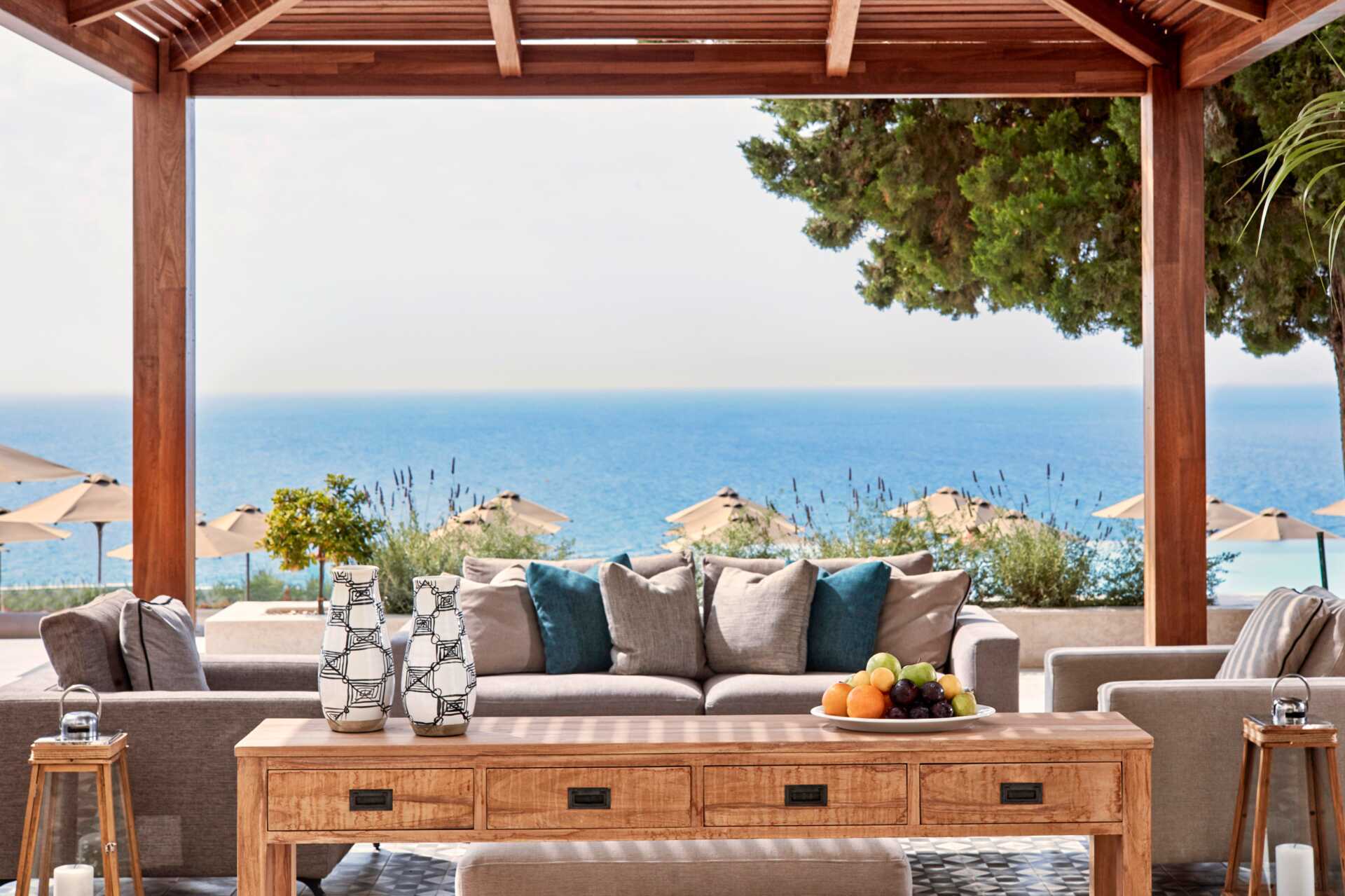 Restaurant på Esperos Village Blue &amp; Spa i Rhodos, Hellas.