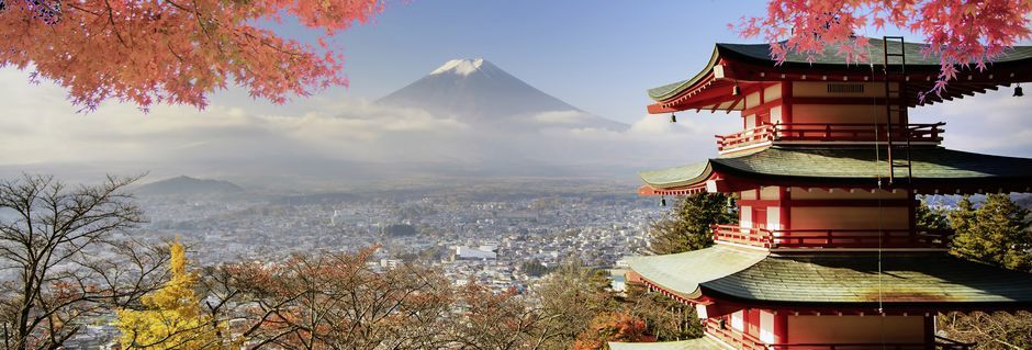 Japans høyeste fjell, Fuji – samt et vakkert tempel.