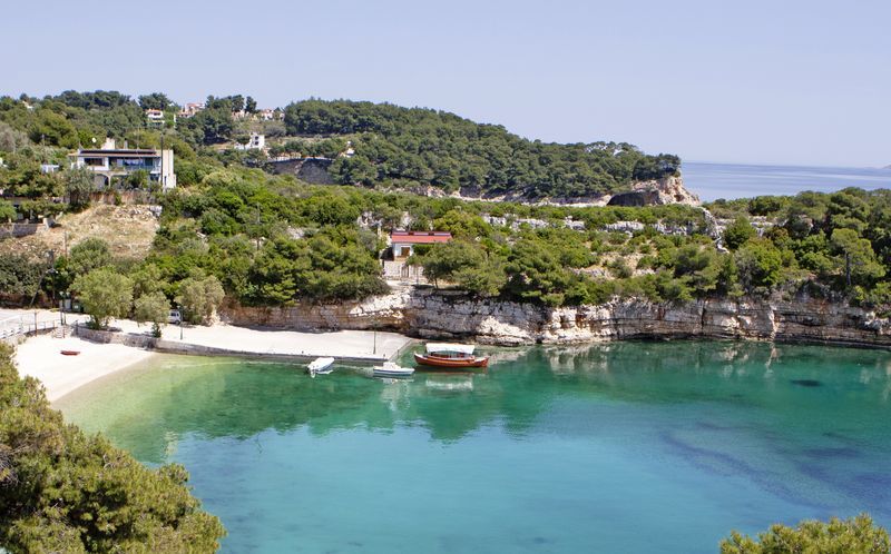 Utsikten mot stranden fra hotell Marilena på Alonissos, Hellas