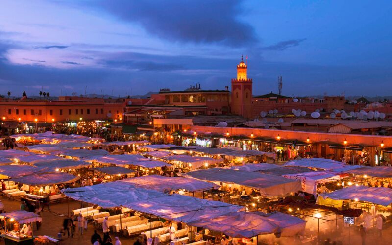 Djemaa el Fna-markedet i Marrakech i Marokko