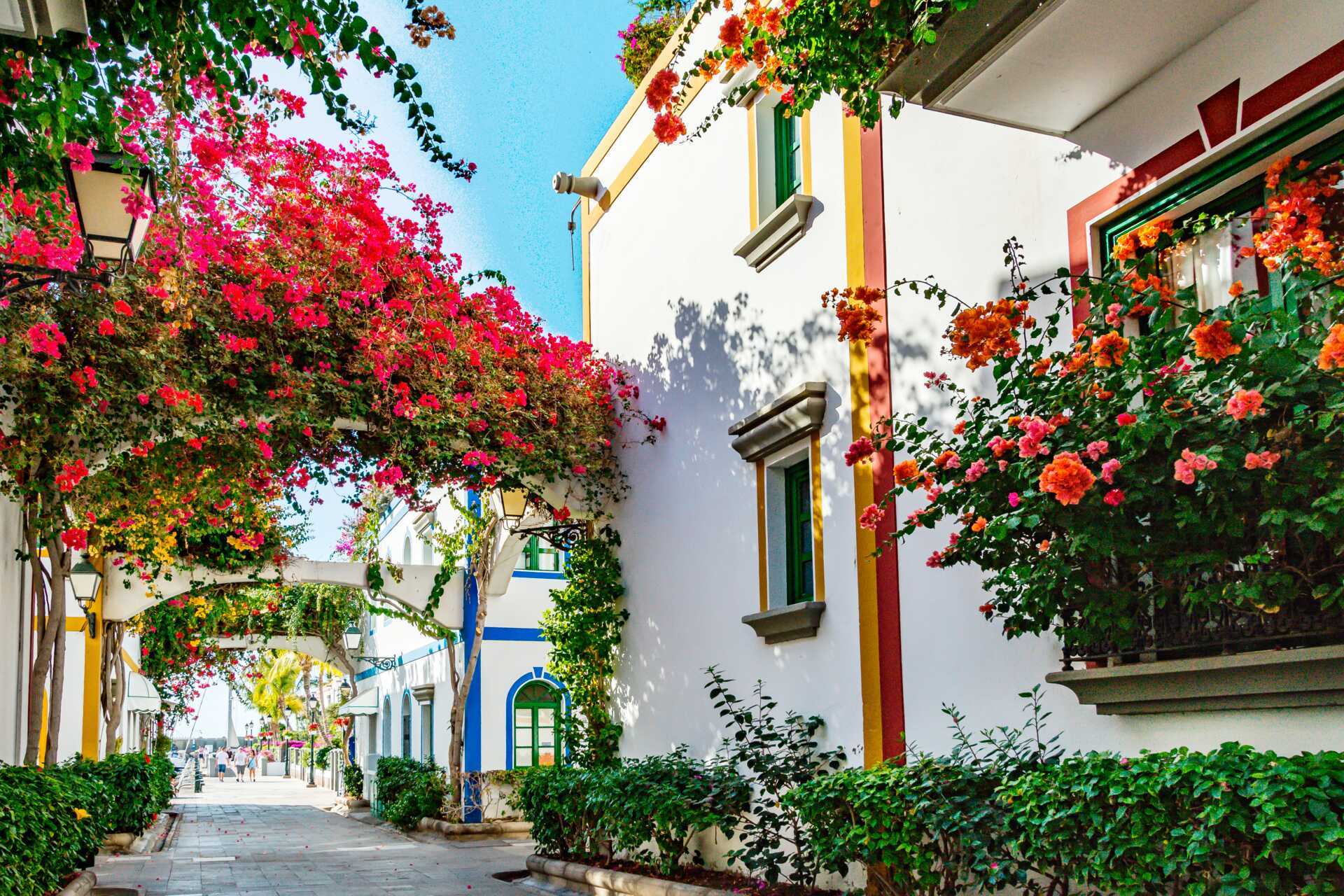 Koselige smug i Puerto de Mogán på Gran Canaria, Spania.