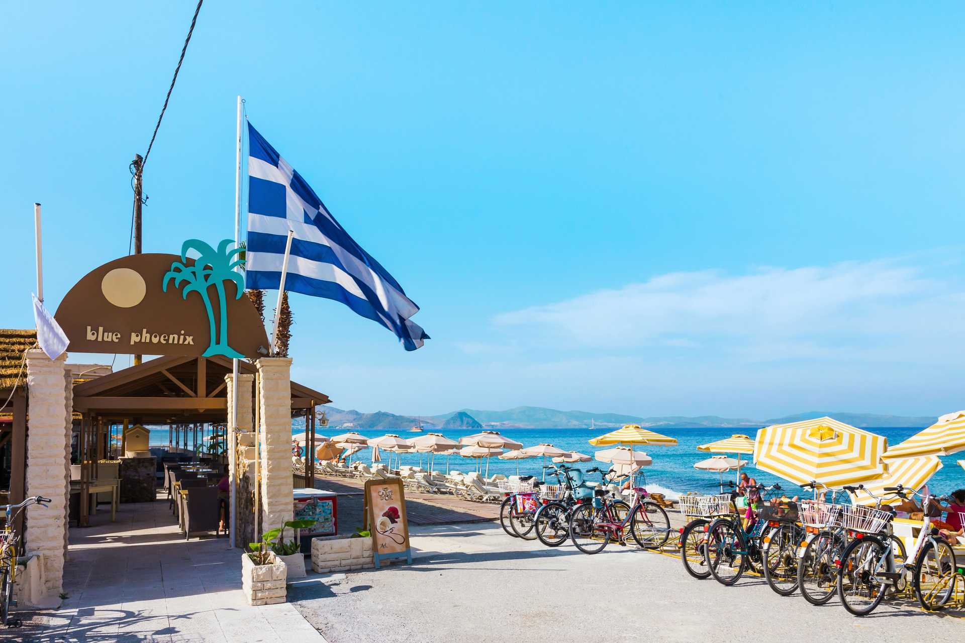 Tigaki stranden på Kos, Hellas.